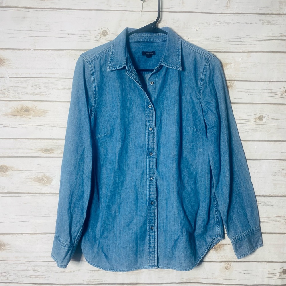 Talbots‎ Women's Button Down Long Sleeve Light Blue Denim Shirt Size S